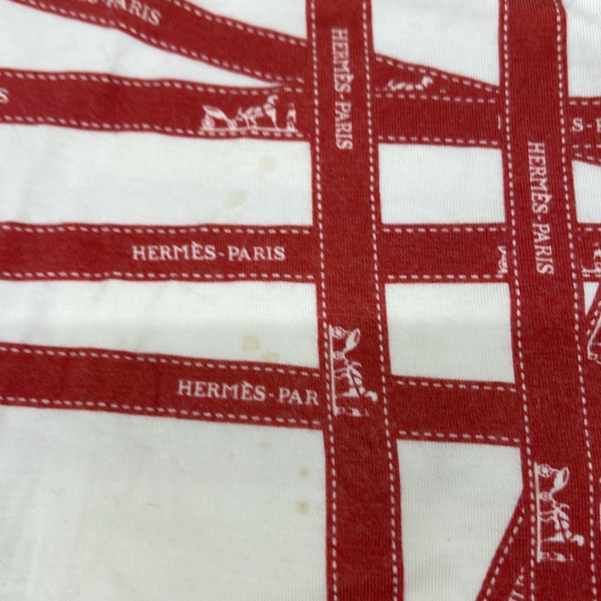 HERMES(エルメス) 七分袖カットソー サイズXL レディース - アイボリー×ボルドー クルーネック/ボルデュックリボン柄