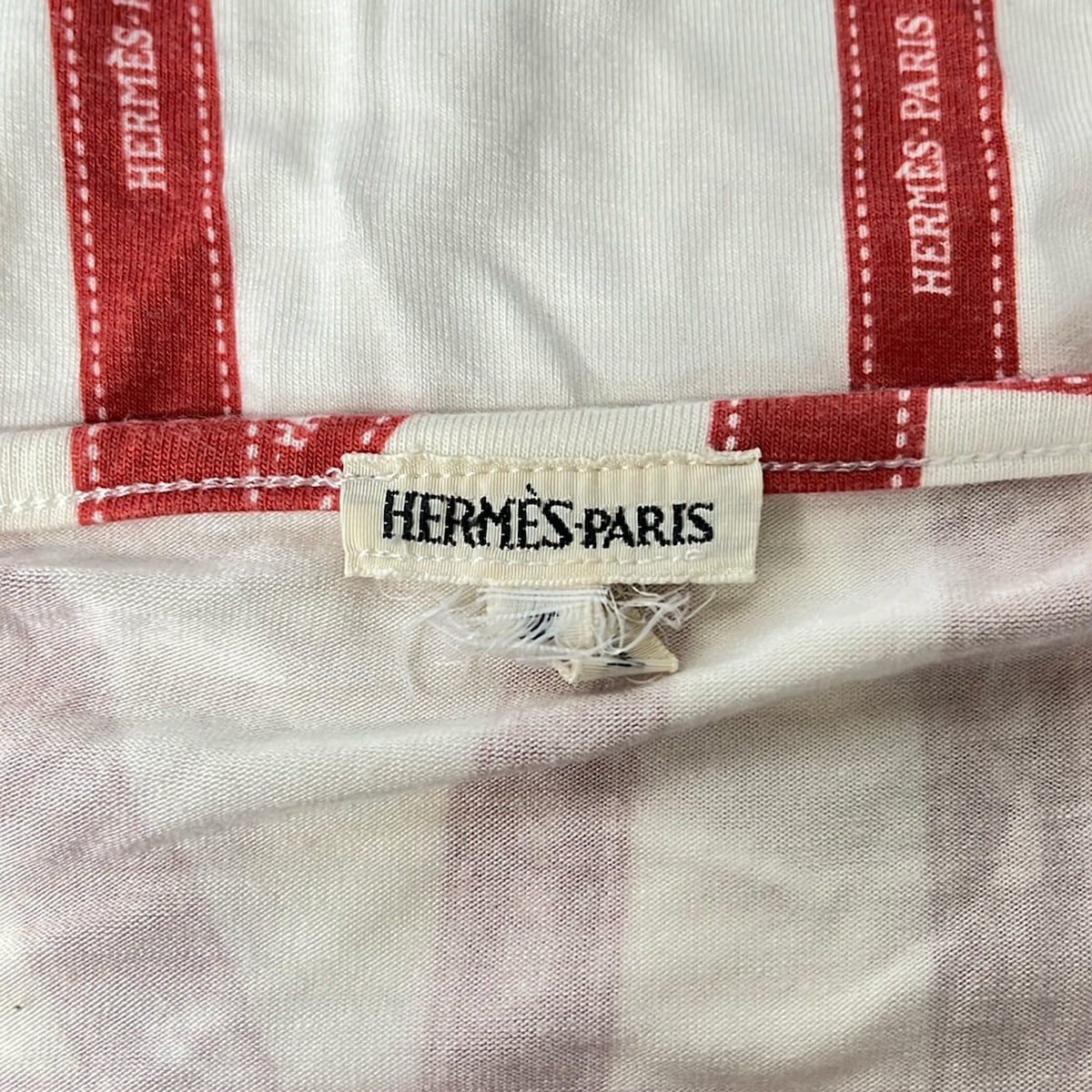 HERMES(エルメス) 七分袖カットソー サイズXL レディース - アイボリー×ボルドー クルーネック/ボルデュックリボン柄