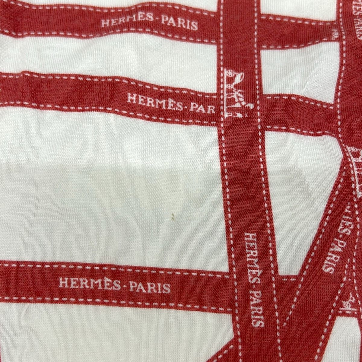 HERMES(エルメス) 七分袖カットソー サイズXL レディース - アイボリー×ボルドー クルーネック/ボルデュックリボン柄