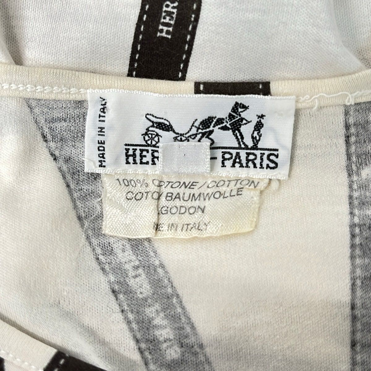 HERMES(エルメス) 長袖Tシャツ サイズL レディース - アイボリー×ダークブラウン クルーネック/ボルデュックリボン柄