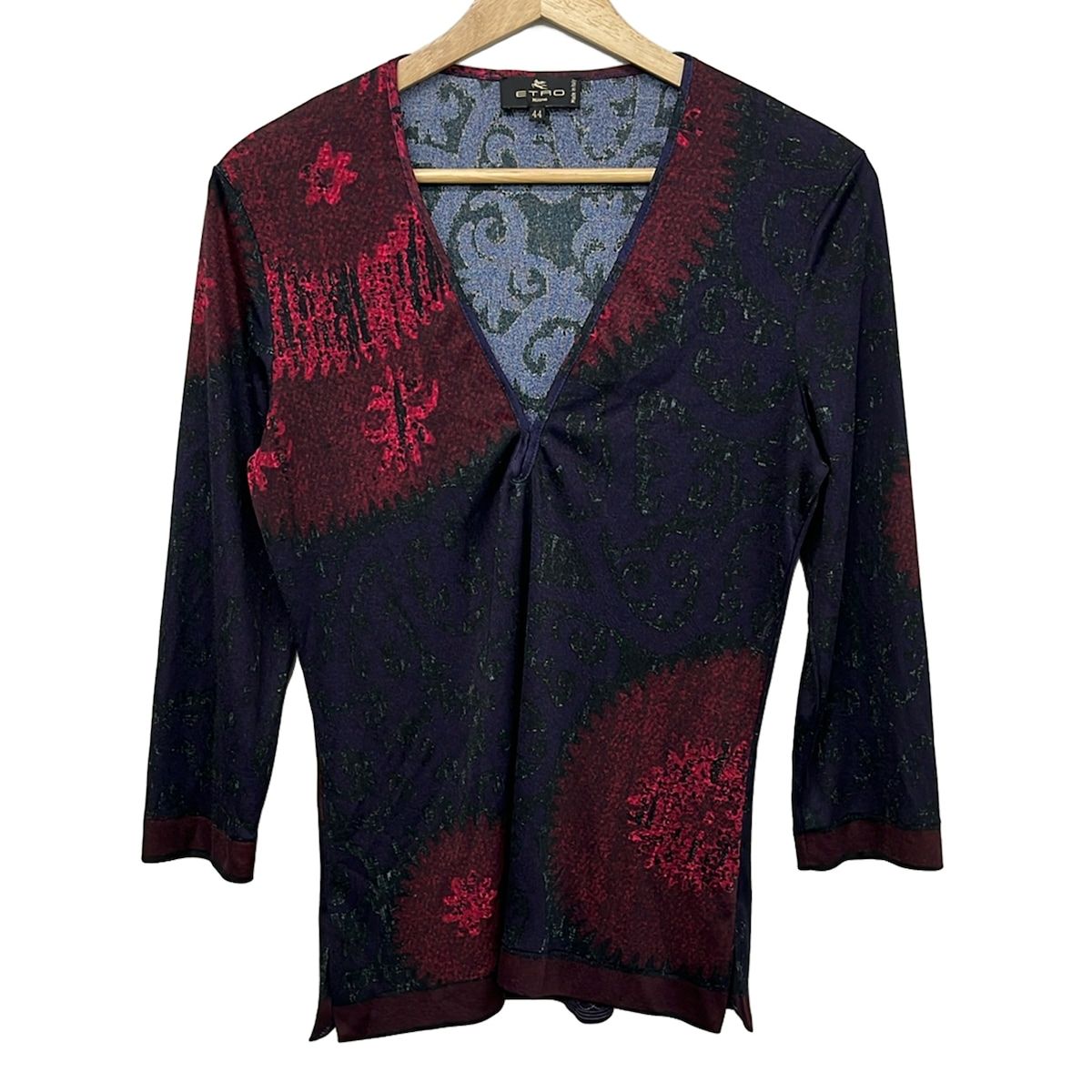 ETRO(エトロ) 長袖カットソー サイズ44 L レディース美品 - パープル×レッド×マルチ Vネック