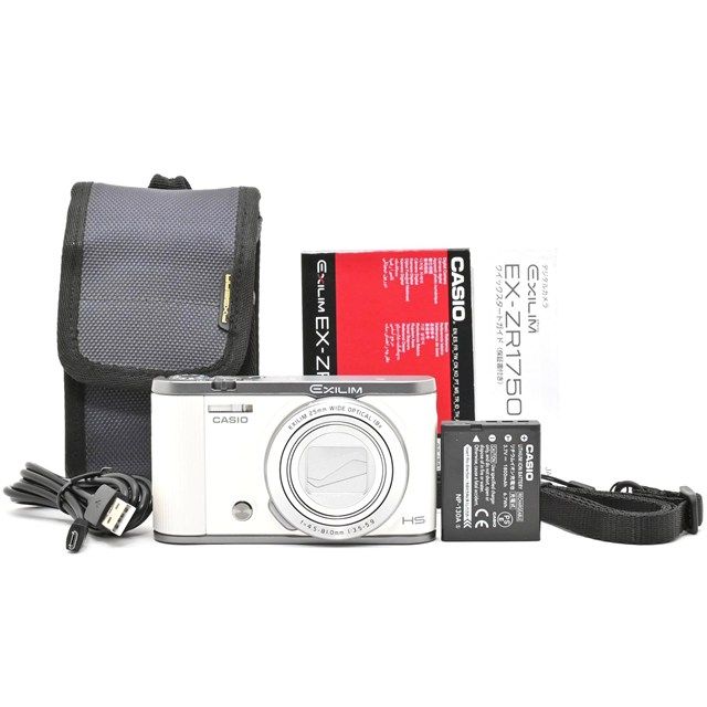＜美品＞ CASIO EXILIM EX-ZR1750WE ホワイト｜コンパクトデジタルカメラ｜動作良好｜外観新品同様｜光学良好｜レンズバリアに極小線傷あり｜安心の高コンディション