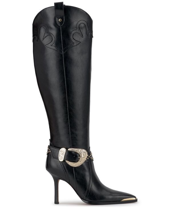 ジェシカシンプソン レディース シューズ ブーツ・レインブーツ トール ブーツ Jessica Simpson Womens Kenzin Tall Western Buckle Dress Boots Black Smooth Leather ブラック