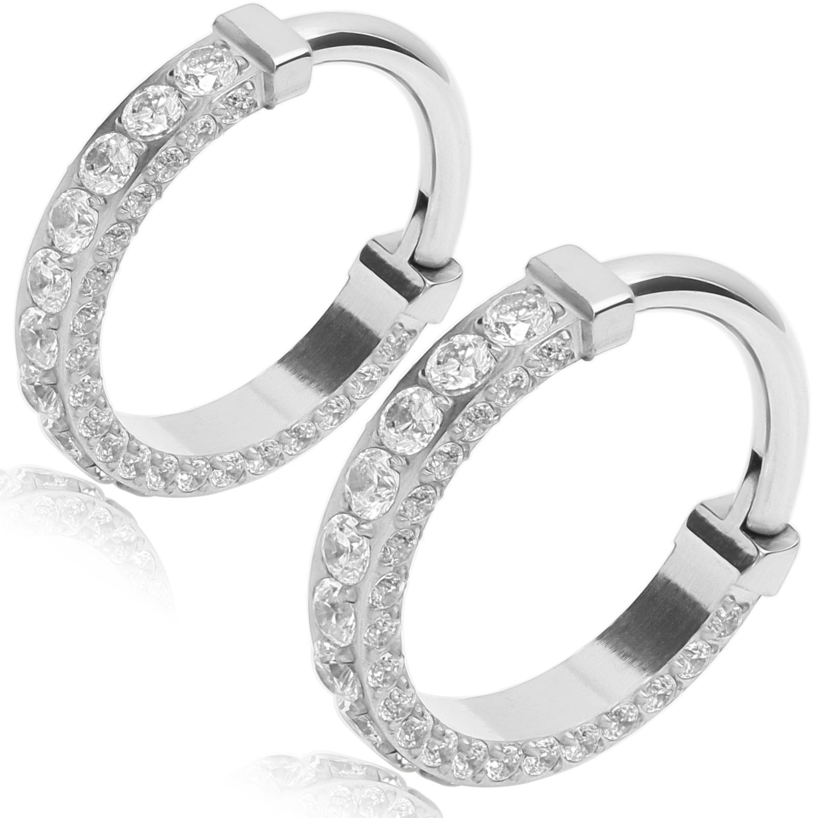 チタン フープピアス 【シルバー 幅2.4×内径8mm 金属アレルギー対応】[Adelina Style] チタン製 ピアス 人気 着けっぱなしOK G23純チタン ラインストーン AAAAA ジルコニア 16G 1ペア メンズ レディース