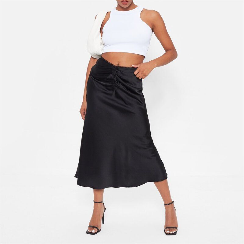 アイソウイットファースト レディース ボトムス スカート サテン I Saw It First Pico Trim Satin Midaxi Skirt BLACK ブラック