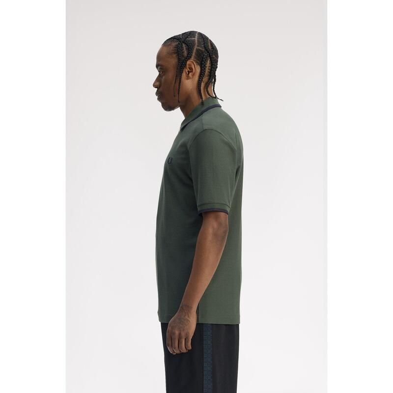 フレッドペリー メンズ トップス ポロシャツ クレープ 半袖 Fred Perry Mens Crepe Zipped ShortSleeve Polo Shirt Court Green X89 グリーン