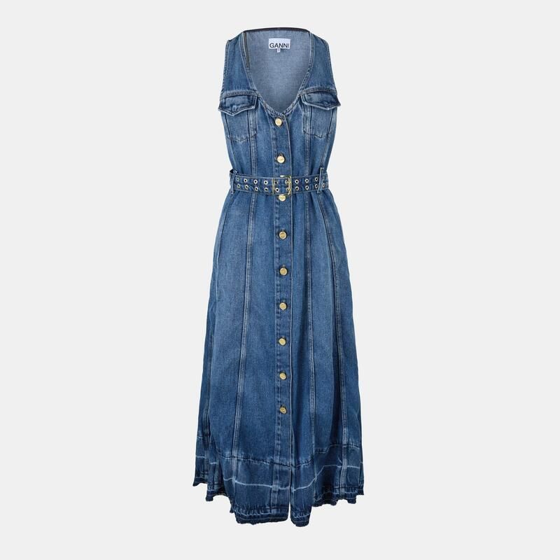ガニー レディース トップス ワンピース A ライン デニム Ganni Womens Beltedenim A Line Dress Mid Blu Vintage デニム