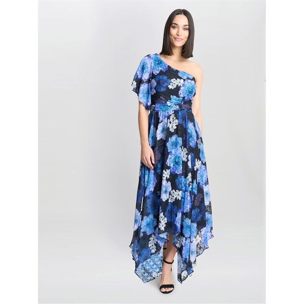 ジーナバッコーニ レディース トップス ワンピース フラワー柄 プリント フラワー Gina Bacconi Briana One Shoulder Floral Print Dress BLACK ROYAL ブラック