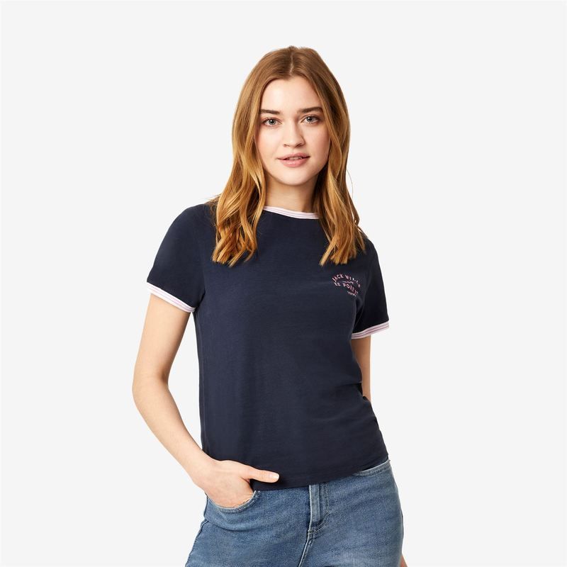 ジャック ウィルス レディース トップス Tシャツ Jack Wills Trinkey Ringer TShirt Navy ネイビー
