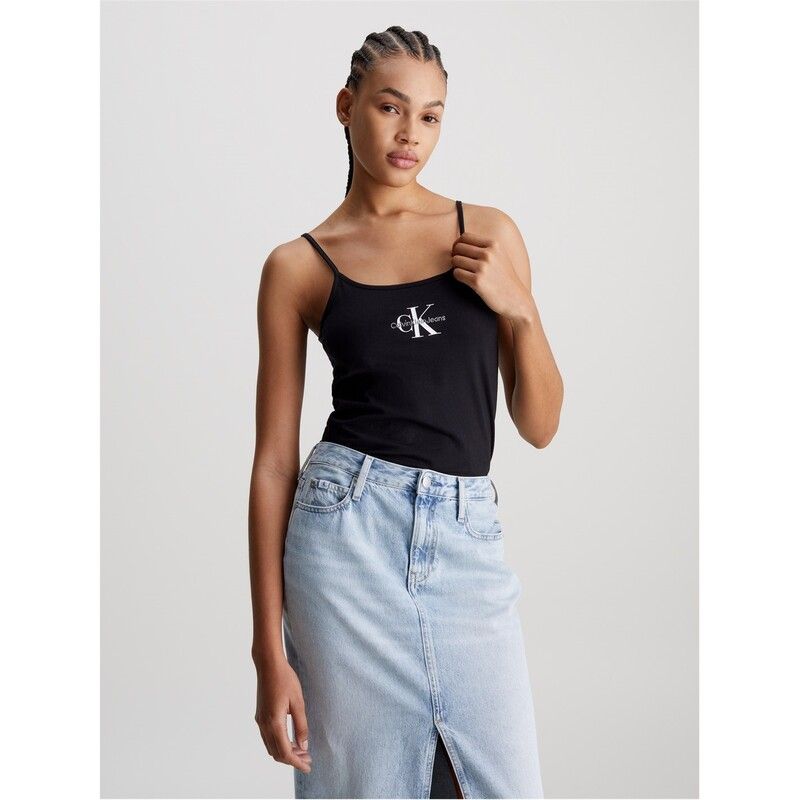 カルバンクライン レディース トップス タンクトップ ロゴ Calvin Klein Jeans Monologo Strappy Tank Top Ck Black ブラック