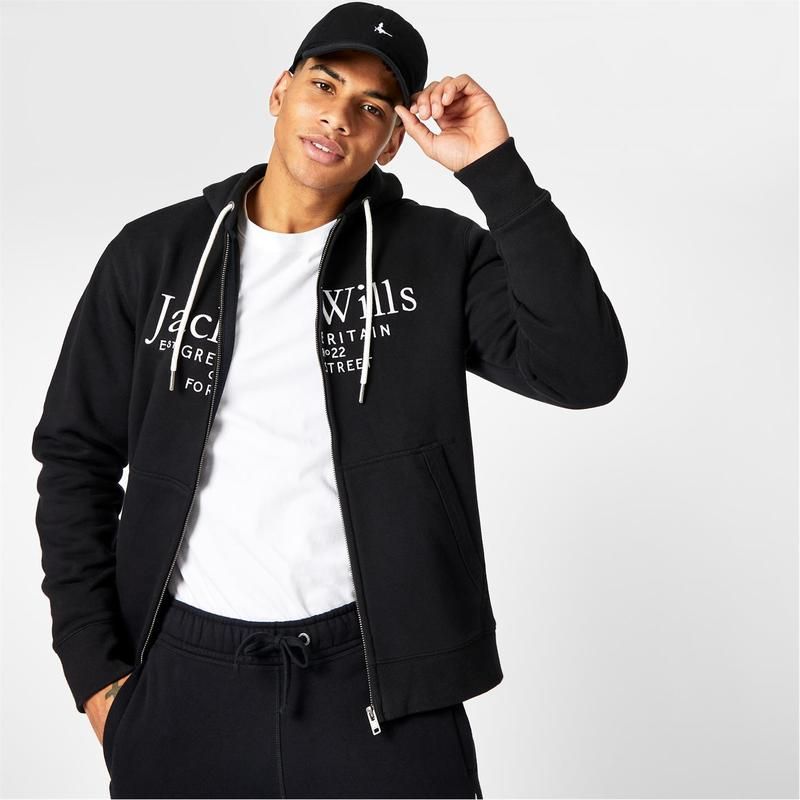 ジャック ウィルス メンズ アウター ニット・セーター パーカー グラフィック Jack Wills Pinebrook Graphic Zip Hoodie Black ブラック