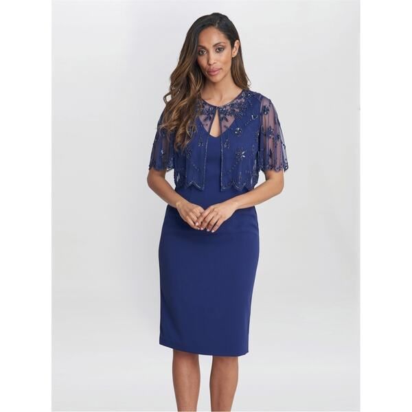 ジーナバッコーニ レディース トップス ワンピース ジャケット Gina Bacconi Theresa Beaded Bolero Jacket Shift Dress NAVY ネイビー