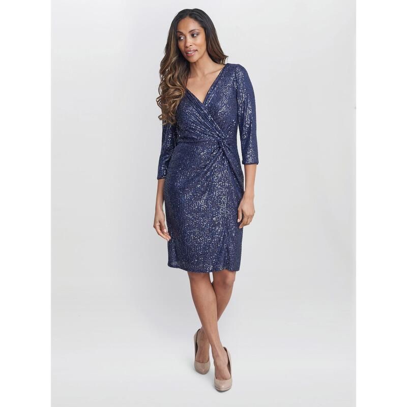 ジーナバッコーニ レディース トップス ワンピースパンコール Gina Bacconi Amanda Knot Front Sequin Dress Navy ネイビー