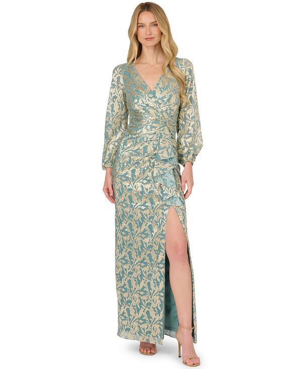 アドリアナ パペル レディース トップス ワンピース トール Adrianna Papell Womens Metallicrinkle Gown MintGold ミント