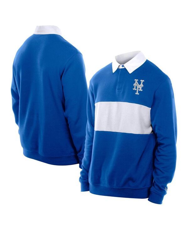 ニューエラ メンズ トップス ポロシャツ New Era Mens Royal New York Mets Throwback Prep Color Block Rugby Polo Shirt Royal