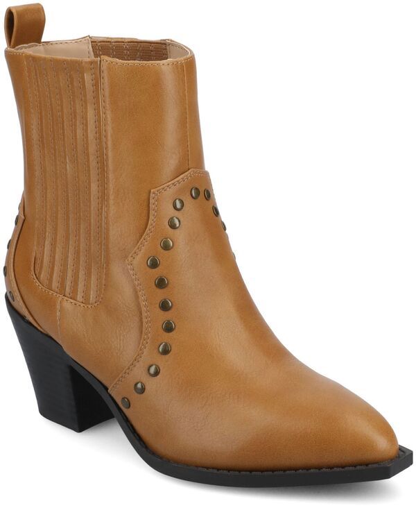ジュルネ コレクション レディース シューズ ブーツ・レインブーツ アンクル ブーツ Journee Collection Womens Braylee Western Studded Ankle Booties Tan タン