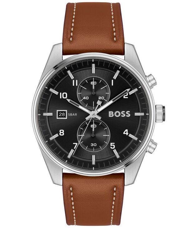 ヒューゴボス メンズ アクセサリー 腕時計 レザー Hugo Boss Mens Skytraveller Quartz Fashion Chrono Brown Leather Watch 44mm Brown Leather ブラウン