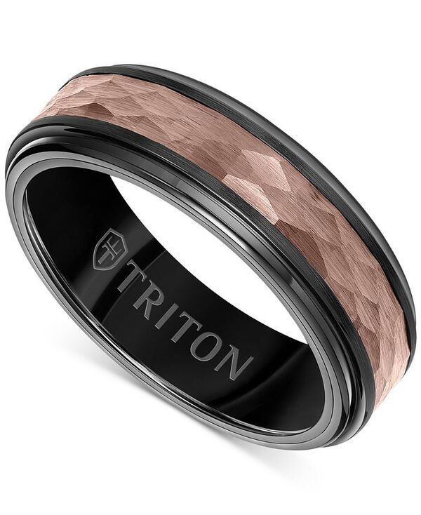 トリトン メンズ アクセサリー リング Triton Mens TwoTone Espresso Faceted Texture Wedding Band Black Tungsten Carbide Brown Black ブラック