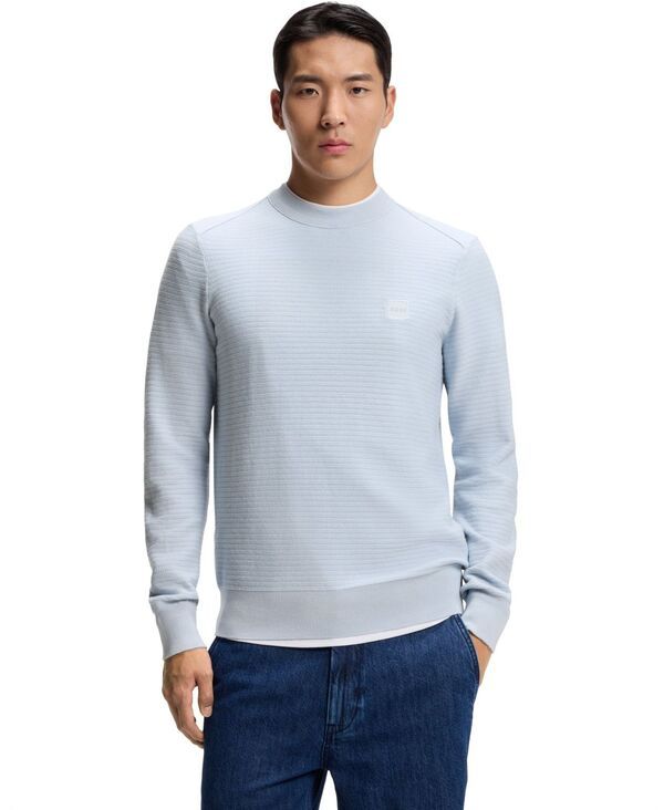 ヒューゴボス メンズ アウター ニット・セーター コットン ロゴ Hugo Boss Mens Cashmere Cotton Logo Patch Structured Sweater Open Gray グレー