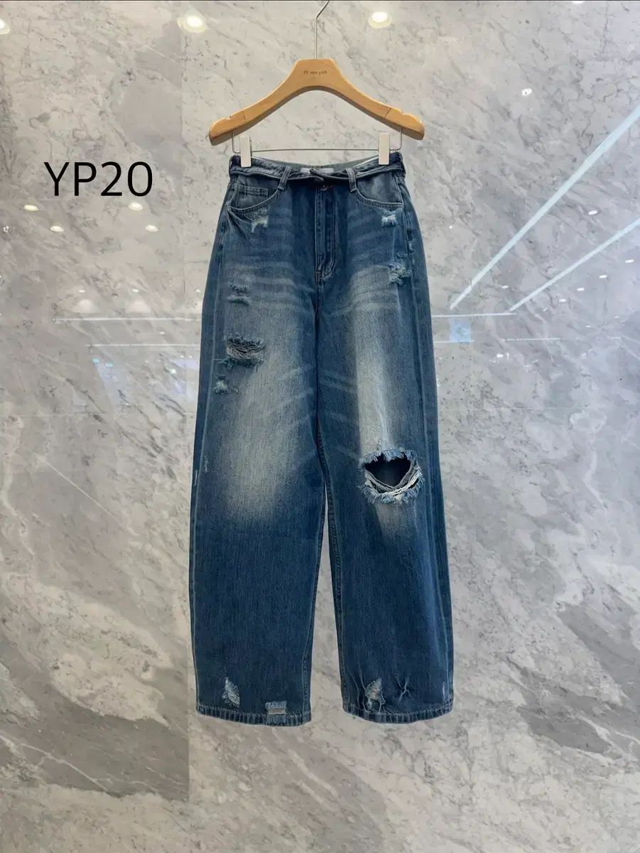 jsNEW YORKスタイル新作 ウエストカフスウォッシュカッティングワイドデニム