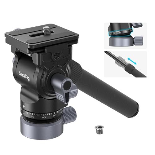 【新品】アップグレード版 SmallRig 三脚用ビデオ雲台 2WAY雲台 ビデオヘッドフルード雲台 ハンドル取り外し可能 ピッチ 90°/-55°および水平 360°調整可能 レベリングベース10°/-10°角度範囲調整可能 アルカスイス用 d9eb65b5