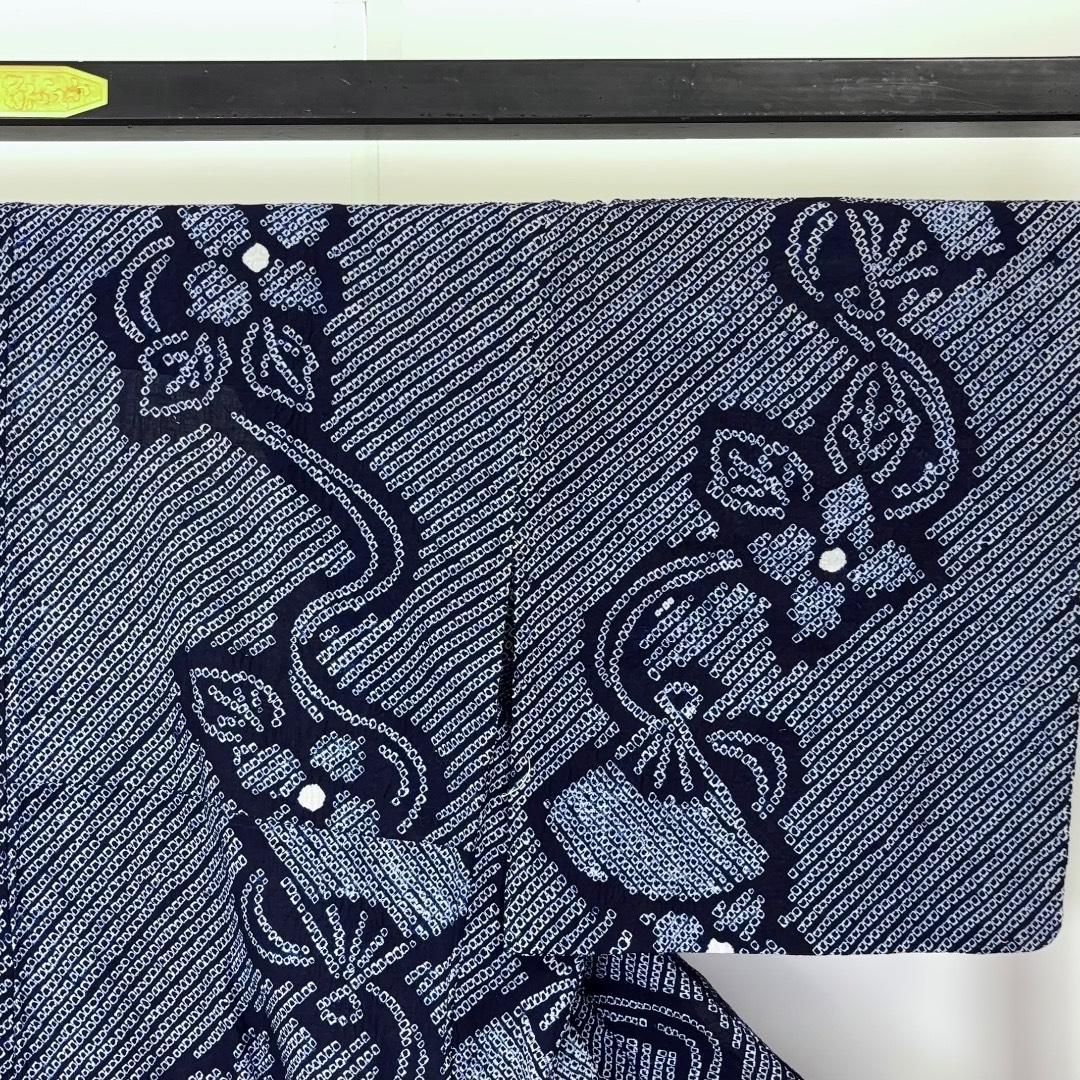 夏着物 浴衣 有松鳴海本絞り 扇子 花模様 藍色 K-6012 - メルカリ
