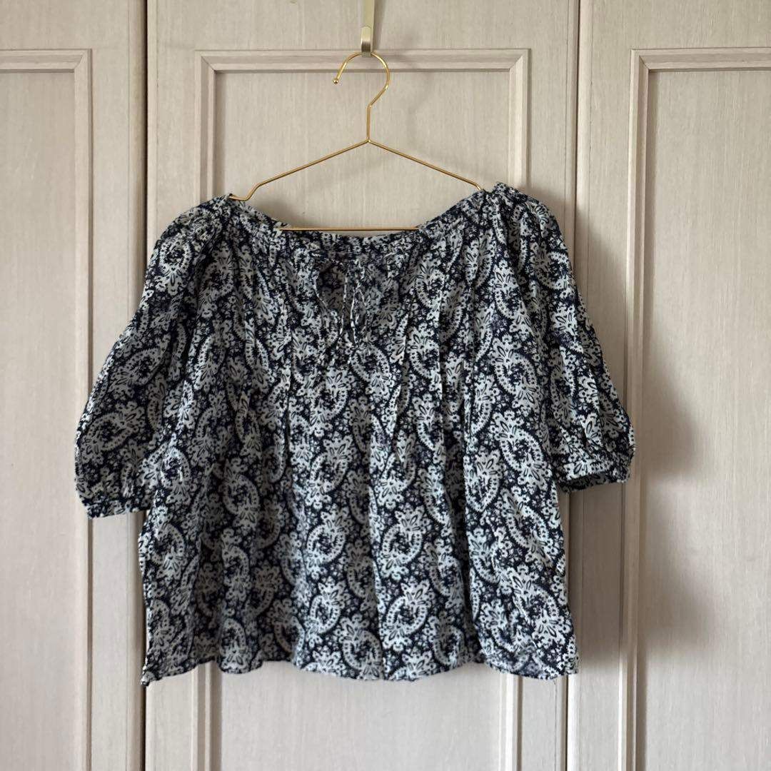 Z 45R フォーティーファイブアール　花柄　ブラウス シャツ トップス　レディース　blouse　shirt　Tops　ladies　総柄　ブルー 青 藍色 ネイビー 紺色　BLUE　NAVY