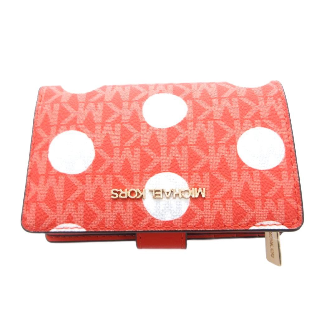 マイケルコース MICHAEL KORS タグ付き 二つ折り財布 ウォレット ドット 総柄 ロゴ 赤 レッド /FF ■ECG003