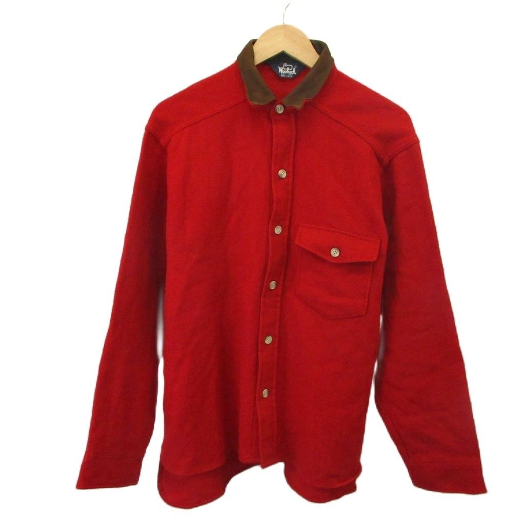ウールリッチ WOOLRICH シャツ ウール L 赤 レッド 長袖 切り替え襟 フラップポケット /KK ■ECD004