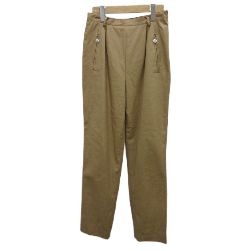 フォクシー FOXEY テーパードパンツ フェイクレザー 42 ベージュ ジッパーポケット フルレングス 9236-AT9836 /PP ■ECD004