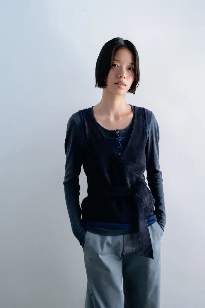 (新品) Monoha モノハ スリムリップヘンリーティー グレー