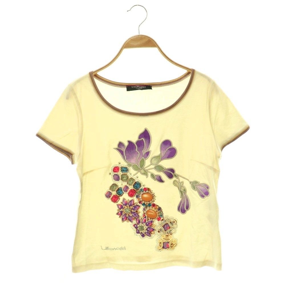 レオナール LEONARD Tシャツ カットソー 半袖 L アイボリー モカ ベージュ /DO ■GY53