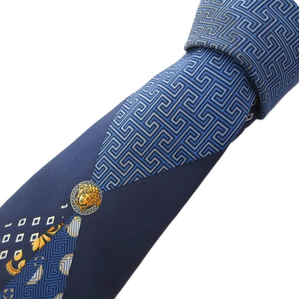 ヴェルサーチ ヴェルサーチェ VERSACE ネクタイ レギュラータイ 総柄 シルク メデューサ 紺 ネイビー /FF ■ECG003