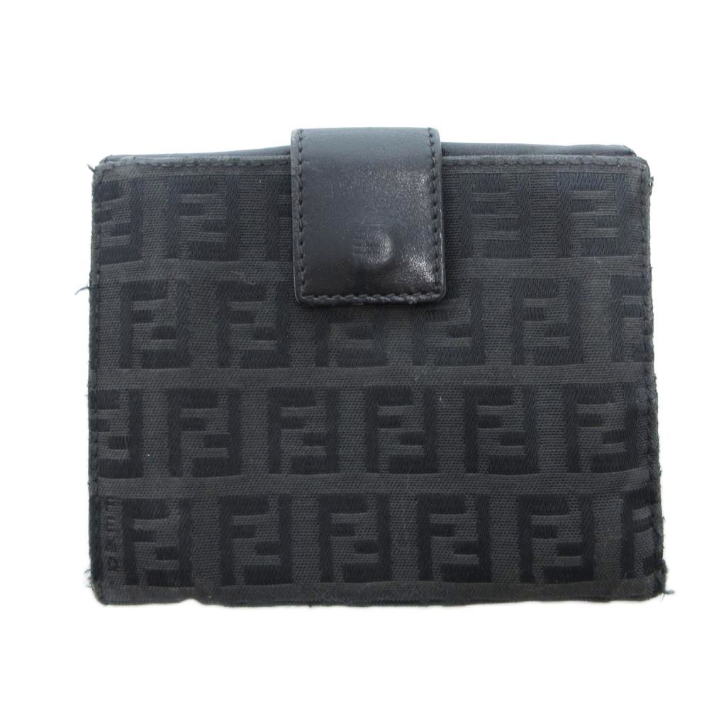 フェンディ FENDI 二つ折り財布 ウォレット ズッカ柄 キャンバス レザー 黒 ブラック /FF ■ECG003