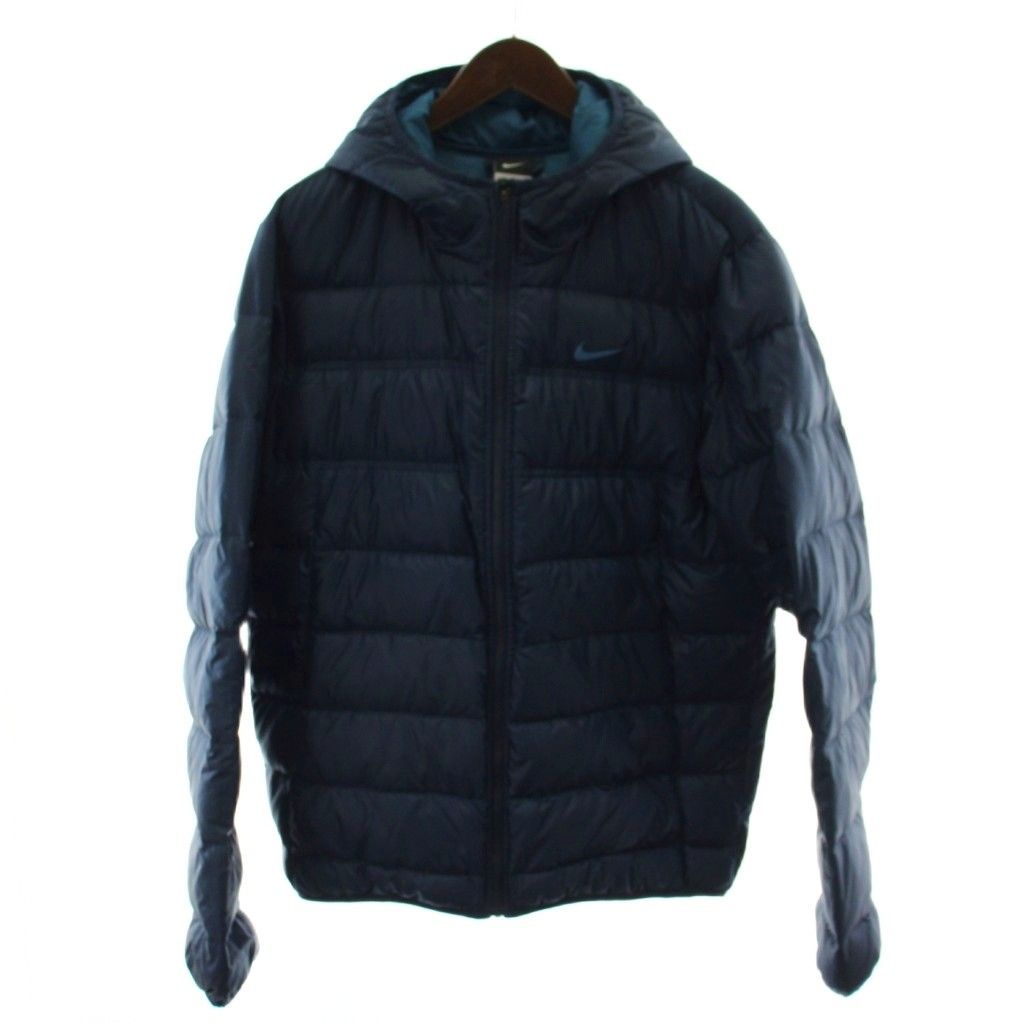 ナイキ NIKE ダウンジャケット 上着 XL 青 長袖 ロゴ フード付 HO120408KCK /GG ■ECA005