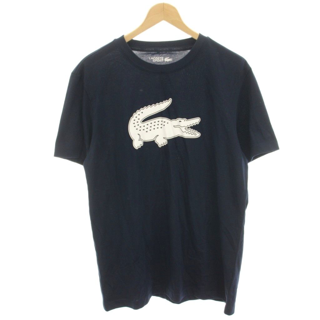 ラコステ LACOSTE SPORT Tシャツ カットソー 4 紺 ネイビー ロゴプリント 半袖 ラウンドネック /HN ■GY53
