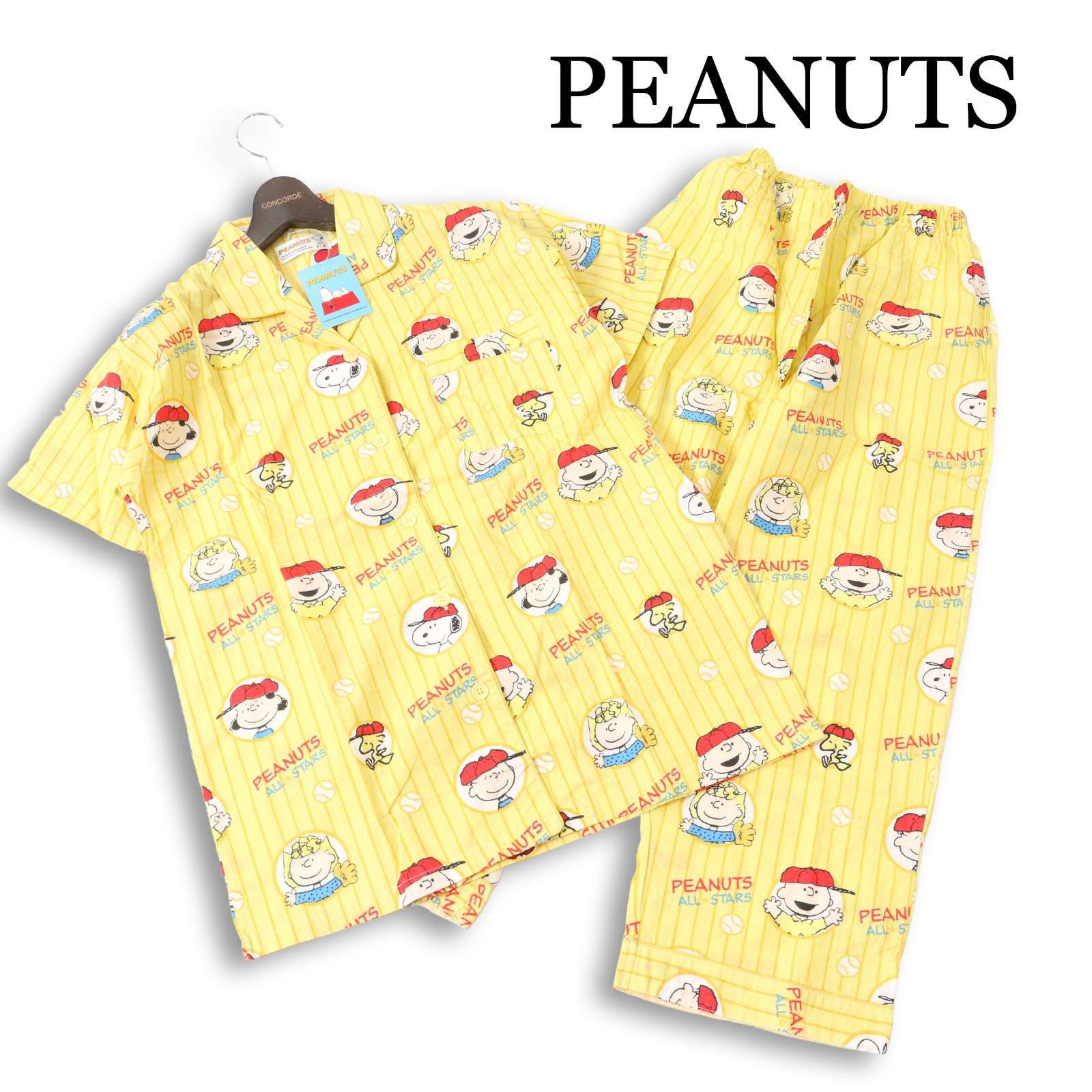 【新品 未使用】 PEANUTS ピーナッツ 春夏★ 総柄 ストライプ ルームウェア セットアップ パジャマ Sz.M レディース