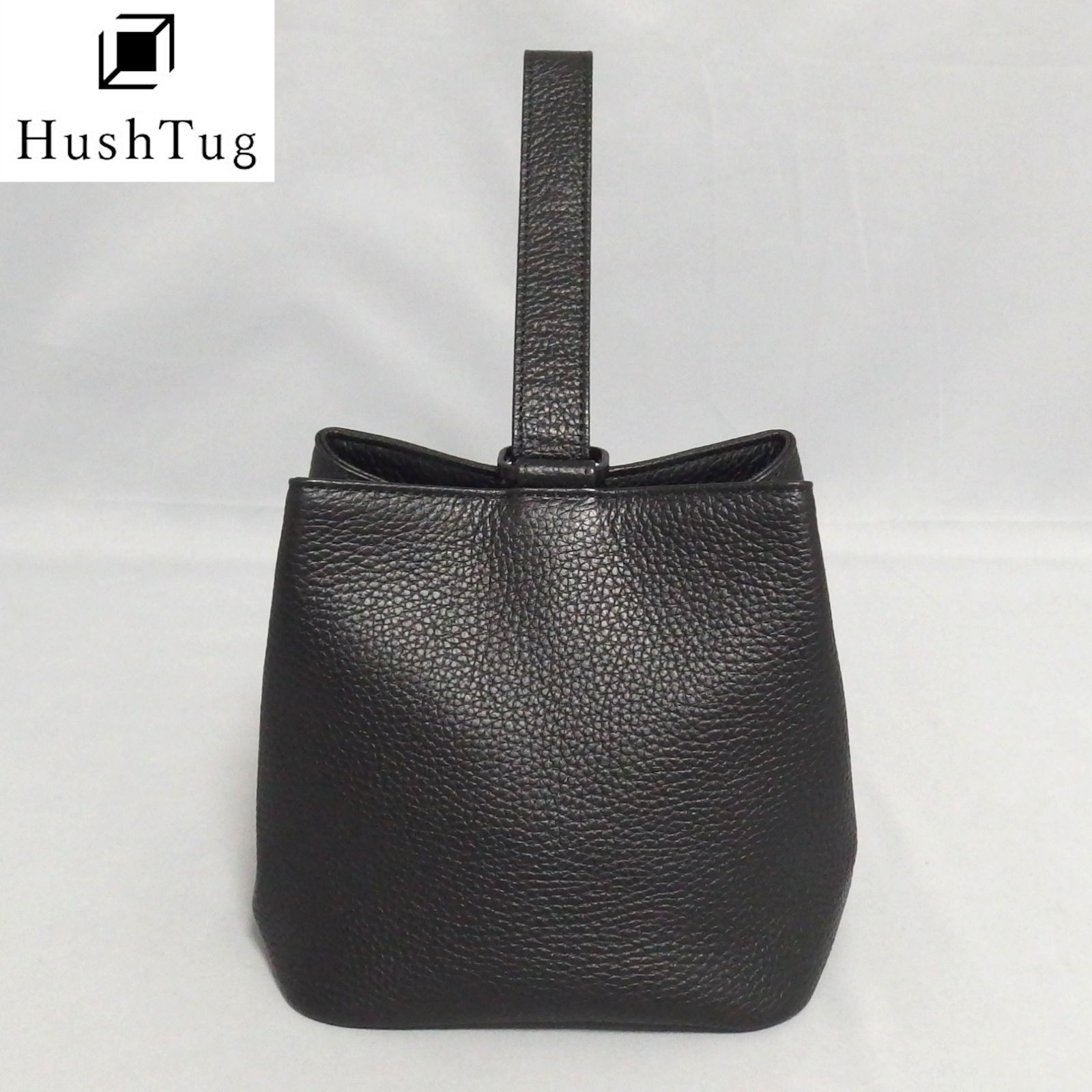 極美品★Hush Tag 巾着 レザー バッグ ブラック ハンドバッグ 姫路レザー ハッシュタグ★