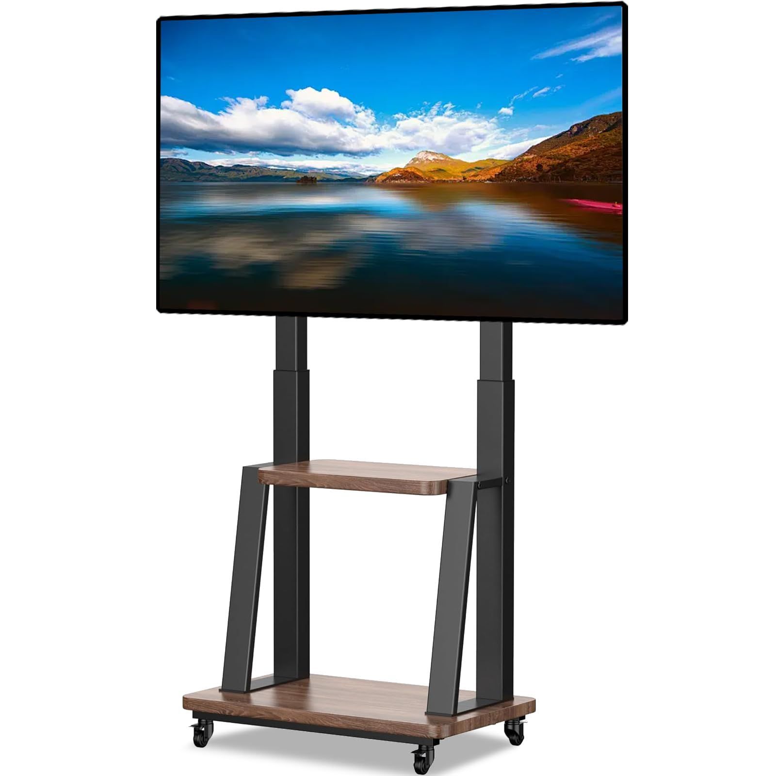 大型テレビ台移動式 高さ調節可能 液晶TVスタンド 2段の棚板付き 耐荷重50KG 簡単な組み立て 省スペース キャスター付き VESA最大600x400mm業務用 展示用 32~75インチ対応 病院 家用 ハイタイプ 展示用 tv tvスタンド cart s