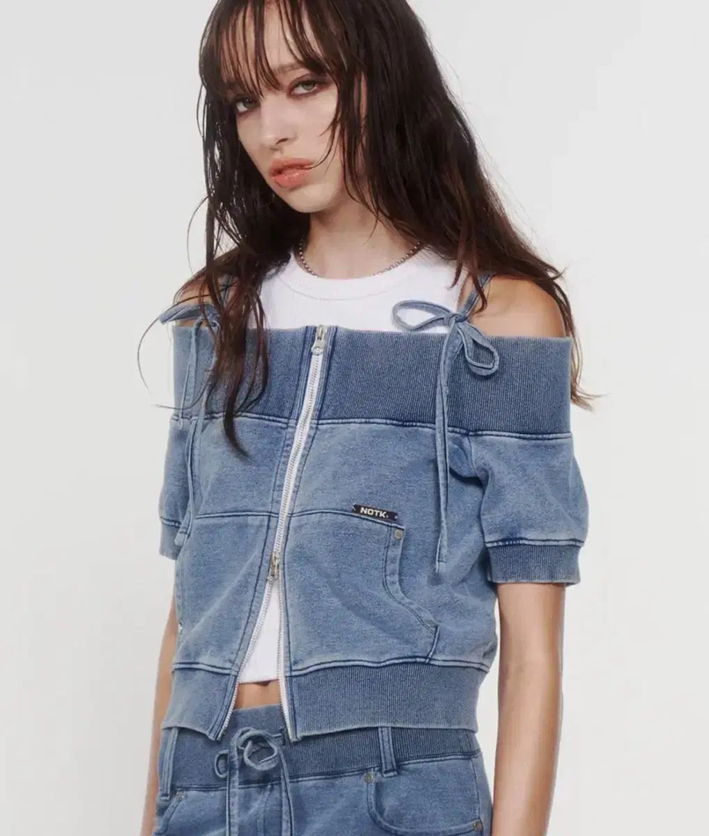 낫노잉 Off Shoulder Ribbon Zip Up リボン ジップアップ