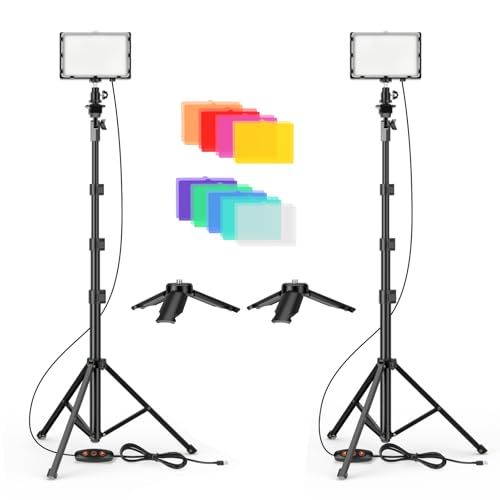 【新品】EMART LED撮影用ライト2本セット ビデオライト 調節可能な高さ53~136cm 調光可能5600k 9色調節 11段階明度調光 持ち運び便利 組み立簡単 写真スタジオ/ビデオ通信/Web会議/物撮り/youtube/tikto bceb0a02
