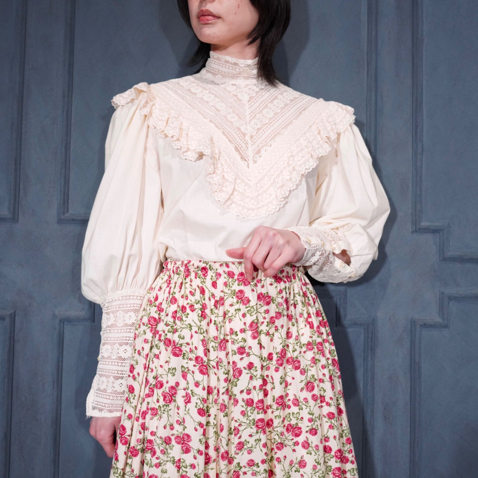 70’s USA VINTAGE GO MUFFINS SAN FRANCISCO LACE FRILL DESIGN BLOUSE/70年代アメリカ古着レースフリルデザインブラウス