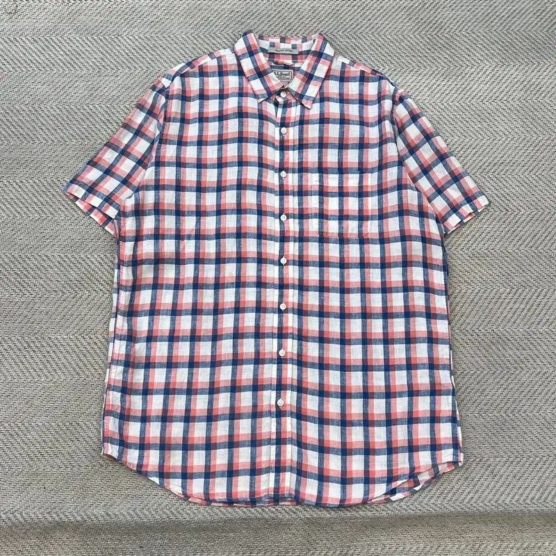 L.L.Bean チェック ハーフ リネン シャツ r3801
