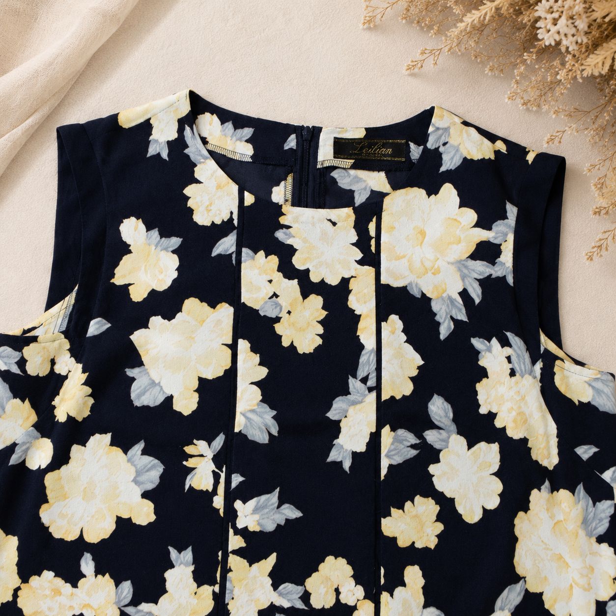 Leilian レリアン♡花柄ノースリーブワンピース♡ネイビー 9号 日本製