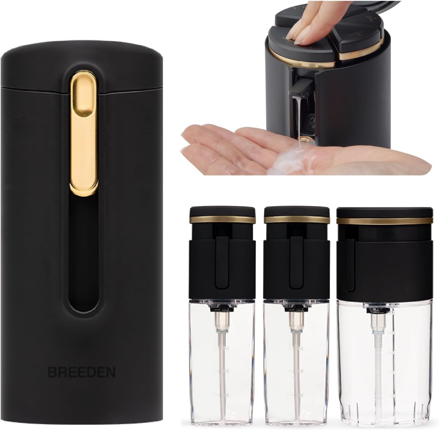 ブリーデン シャワーボトル 3in1 50ml×2 100ml×1 トラベルボトル 携帯用シャンプー容器 化粧品ディスペンサー 旅行 ジム 小分け ブラック