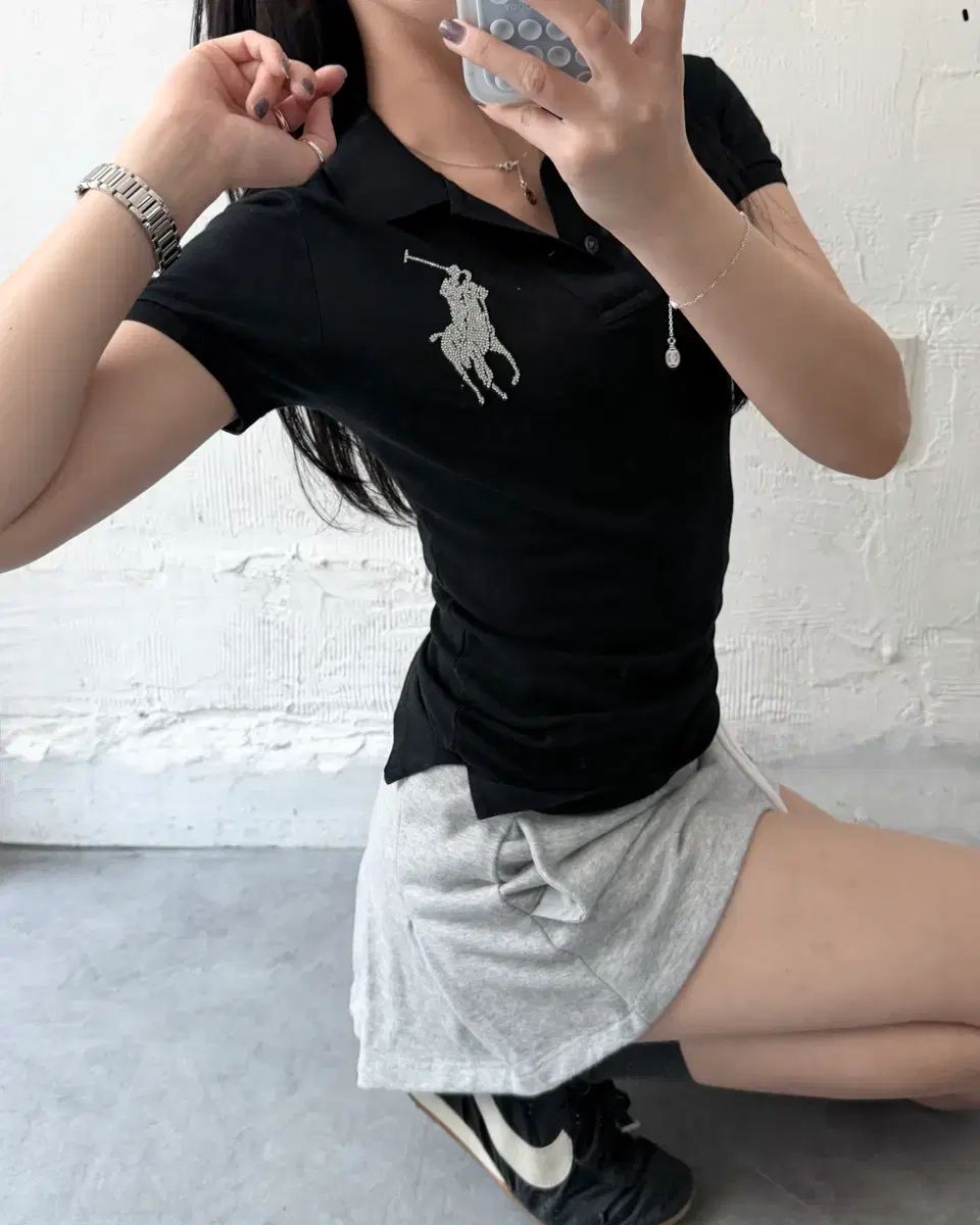 Polo ラルフローレン ウィメンズ グリッター ビックポニー 黒 PK ポロTシャツ