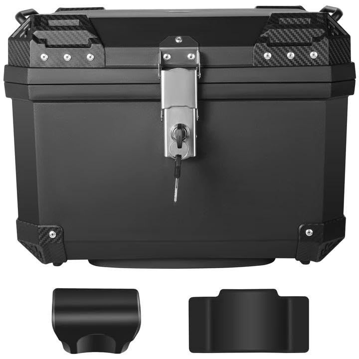Rockykey リアトランク 57L リアボックス トップケース 大容量 防水 防犯対策 高強度ポリプロピレン レストバック付き 取付ベース付属 バイクボックス BLACKｍａ