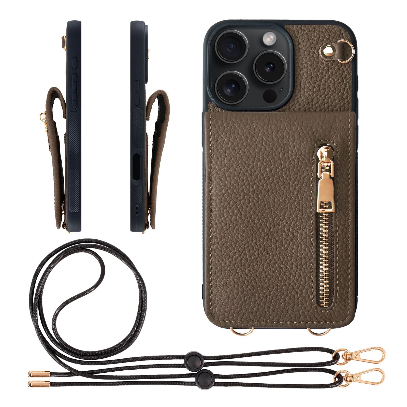新品 HANATORA for iPhone 15ProMax ケース 本革 スマホケース スマホショルダー カードポケット スタンド ショルダーストラップ 付き シュリンクカーフレザー コインケース 小銭入れ トープ SCPGGZ-15ProMax-Taup