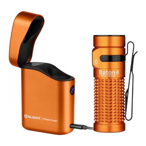 OLIGHT(オーライト) Baton 4 Kitフラッシュライト 1300ルーメン 充電ケース付き 小型 強力 無段階調光 懐中電灯 ハンディライト 充電式 キャンプ用 釣り用 登山用 軽量 IPX8防水 防災 停電対策 (オレンジ)ma 0b27c413