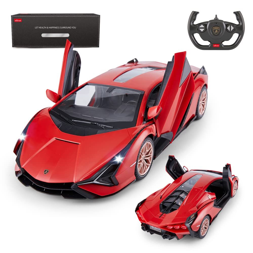 新品 ランボルギーニRCカー、RASTAR 1/14 ランボルギーニ・シアン ラジコンカー、子供向け、ランボルギーニR/Cモデルカー、ドアが手動開閉可能、赤、2.4GHz